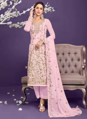 Baby Pink Pakistani Style Georgette Embroidered Salwar Suit