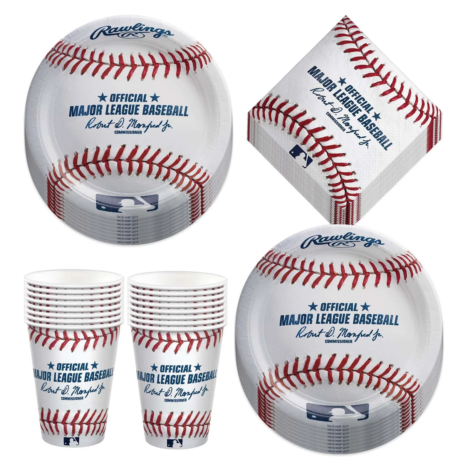 Baseball Party Supplies - Official Game Ball Paper Dessert Plates, Napkins, and Cups (Serves 16)