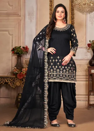 Black Patiala Style Silk Crafted Punjabi Salwar Suit