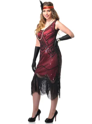 Charming 1920s Red and Black Womens Plus Size Gatsby Costume