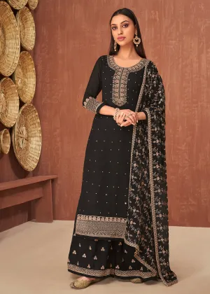 Ethnic Black Georgette Traditionally Embroidered Palazzo Suit