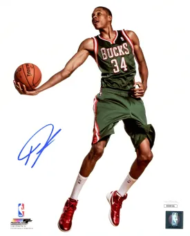 Giannis Antetokounmpo Autographed 8x10 Photo Milwaukee Bucks Green Uniform JSA Stock #203022