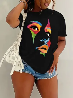 Graphic Drop Shoulder Short Sleeve Casual Women's T-shirt for Spring & Summer