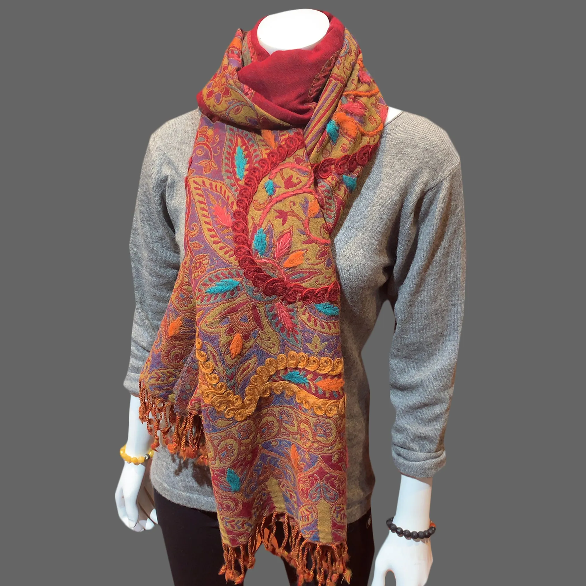 Handmade Embroidered wool warm scarf