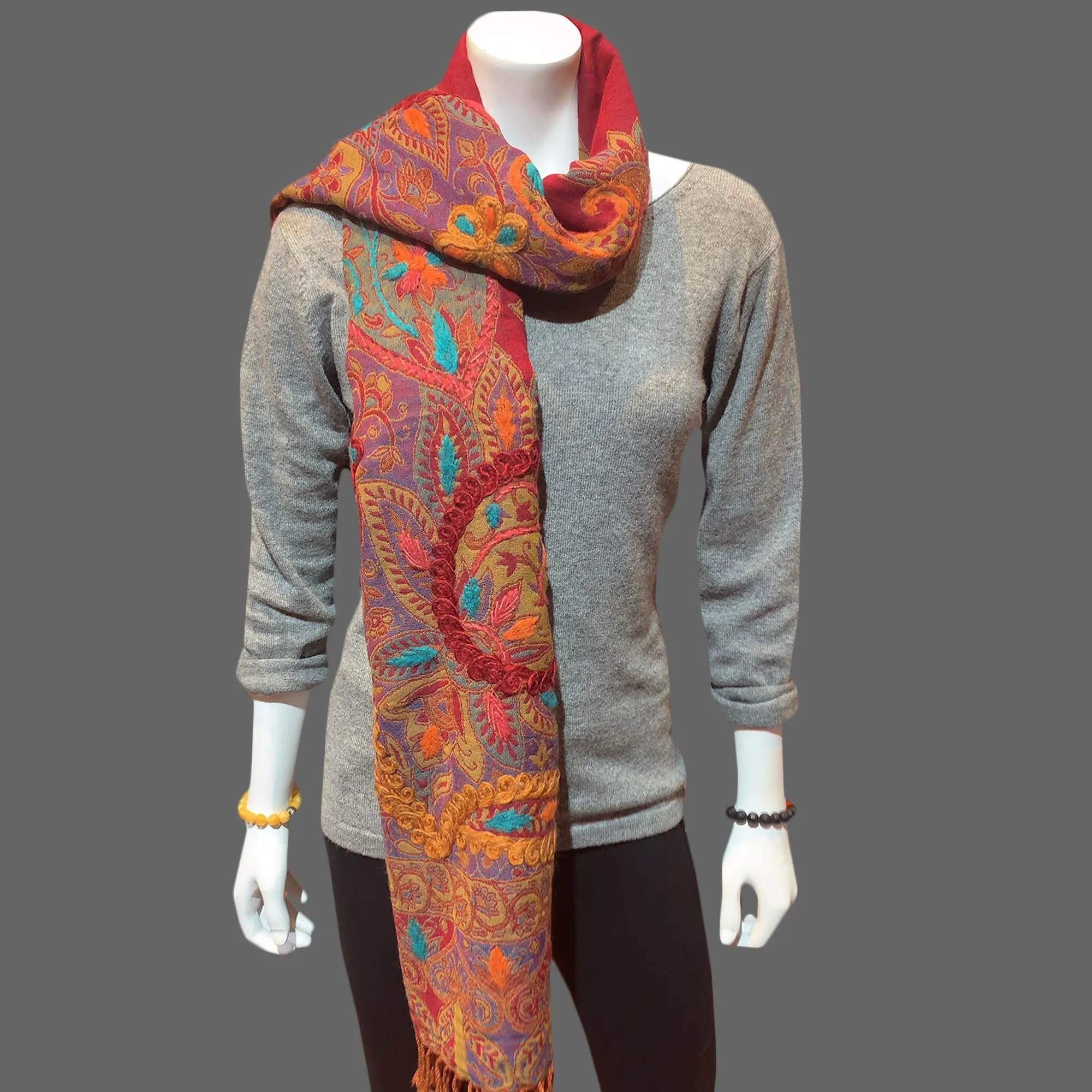 Handmade Embroidered wool warm scarf