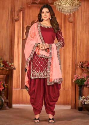 Hot Red Glass Work Art Silk Patiala Salwar Suit