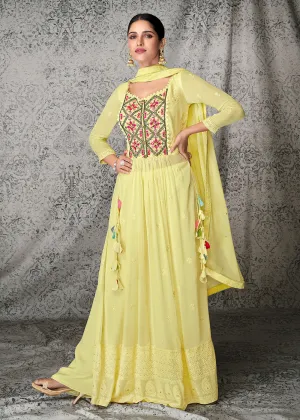 Inventive Yellow Georgette Wedding & Festival Palazzo Suit