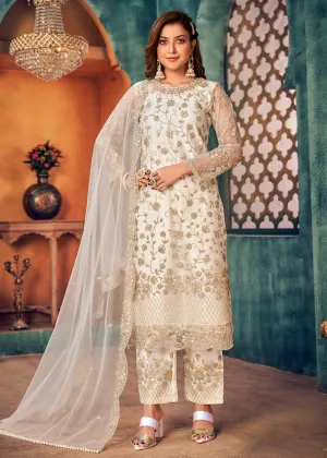 Magnolia White Layered Festive Pant Style Salwar Suit