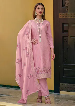 Pakistani Style Stunning Pink Embroidered Eid Wear Kurta Set