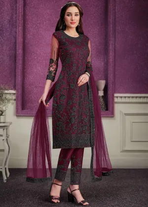 Pant Style Wine Sequins Embroidered Designer Suit