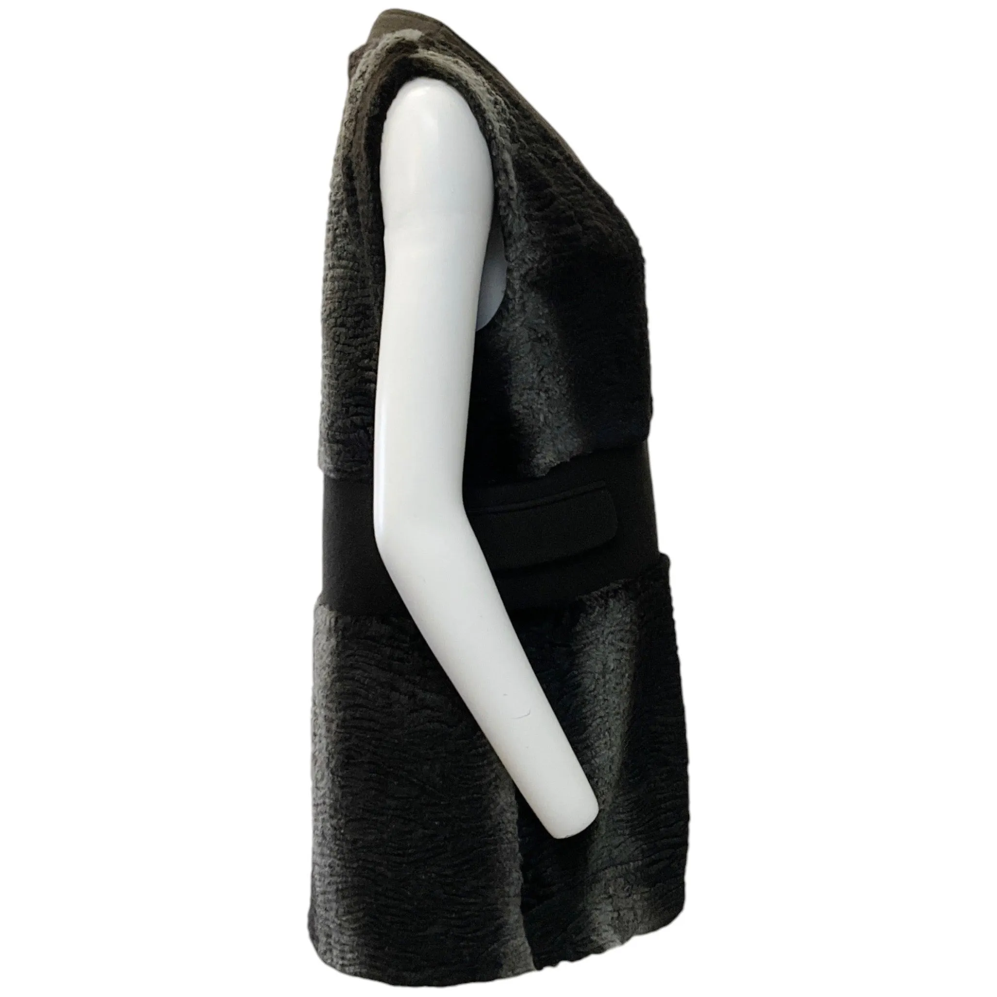 Pologeorgis Grey / Black Wool Vest with Rabbit Fur