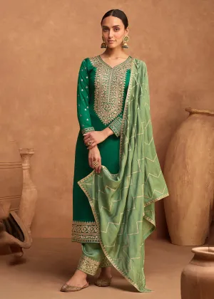 Premium Silk Dark Green Festive Wear Palazzo Salwar Suit