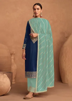 Premium Silk Navy Blue Festive Wear Palazzo Salwar Suit