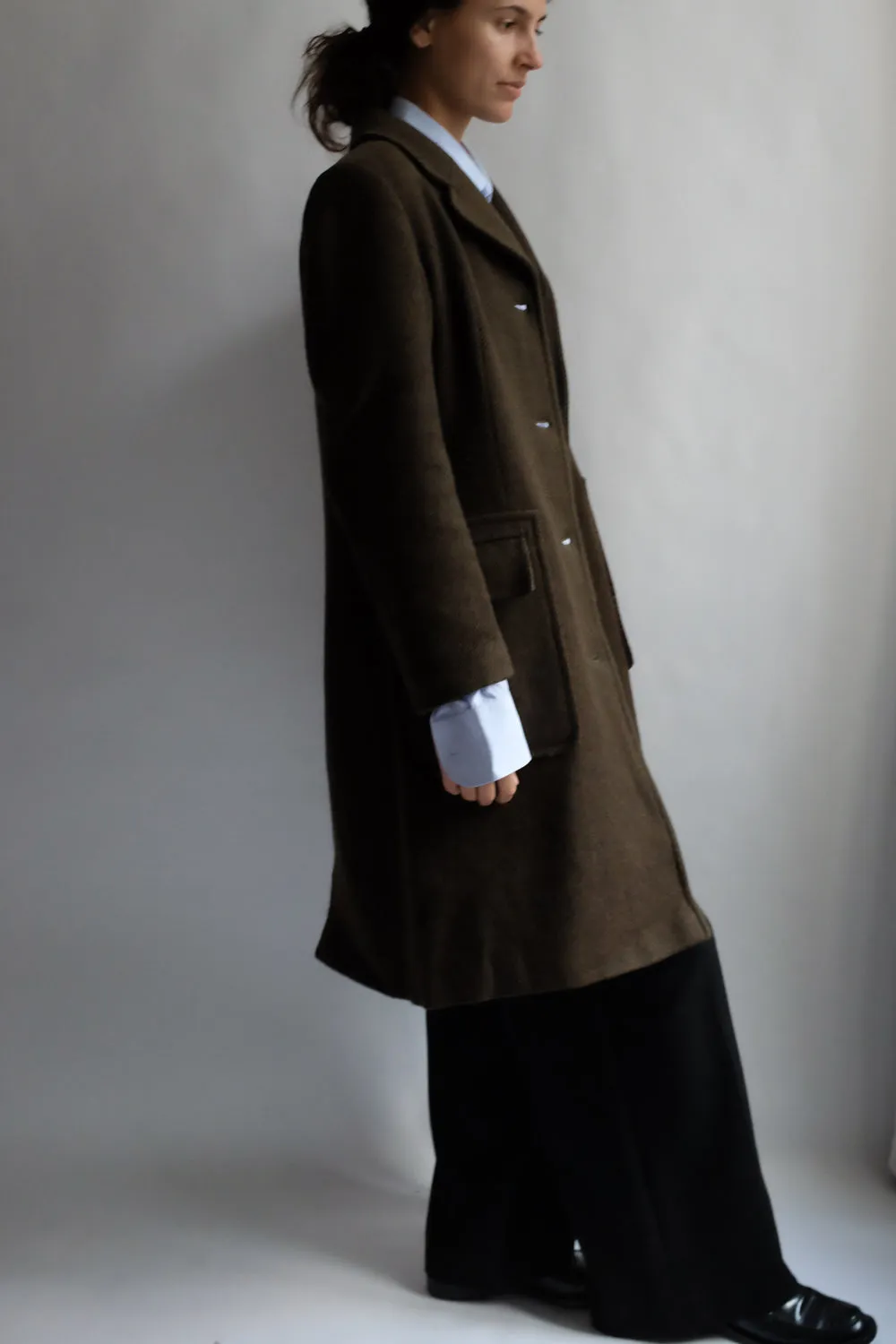 PURE WOOL VINTAGE GREEN BROWN COAT