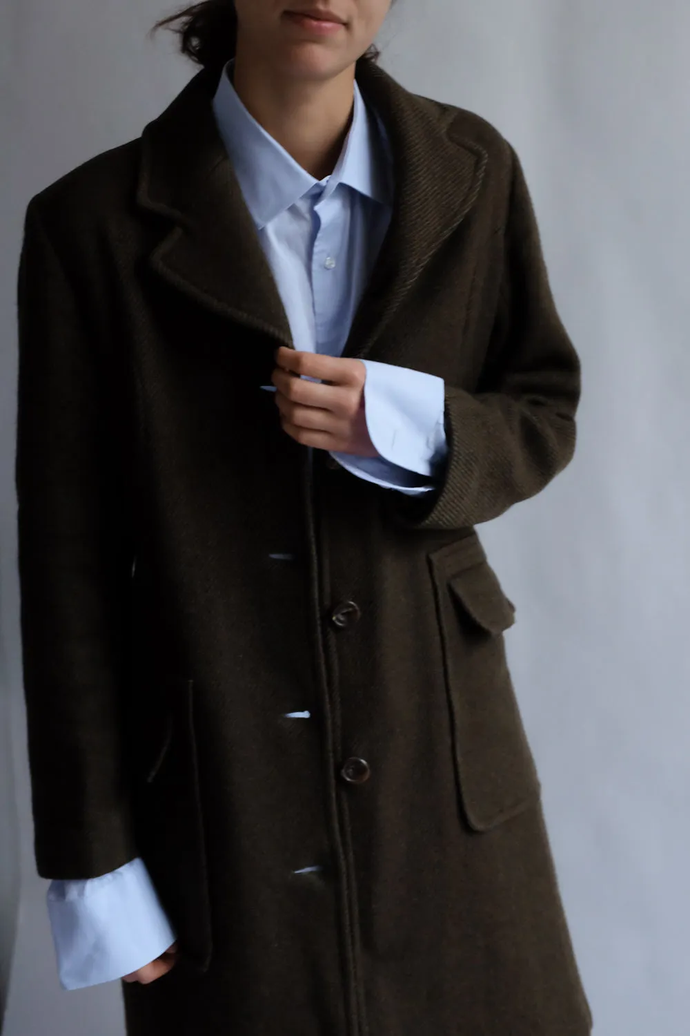 PURE WOOL VINTAGE GREEN BROWN COAT