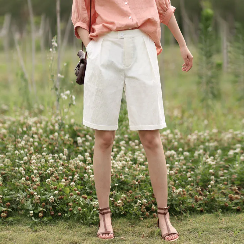 Simple Women linen Shorts Side Pockets SXM97242