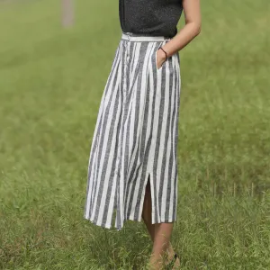 Stripe Women's Skirts Summer Linen Skirt Elastic Waist SSM09755